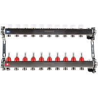 ROMMER Коллектор из нержавеющей стали с расходомерами, с клапаном вып. воздуха и сливом 10 вых.