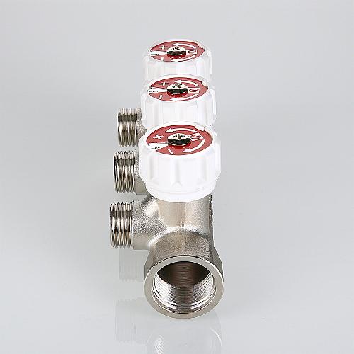 Valtec 3/4", 3 х 1/2" Коллектор 3 вых. c регулирующими вентилями (плоское уплотнение)