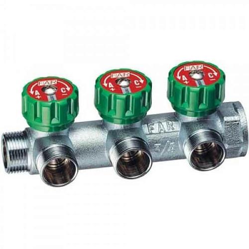 Far Регулирующий коллектор 3/4" (ВР-НР) с 3 отв. 1/2" НР. Трубная резьба евроконус