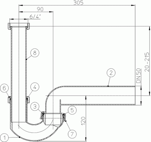 HL 100G/50 Сифон DN50